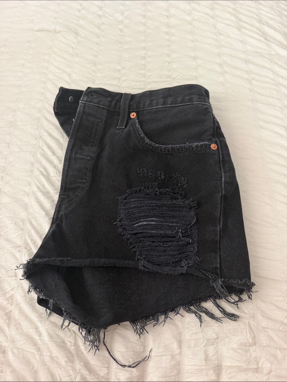 Levi's Black Distressed Cutoff Denim Shorts - Picture 5 of 5